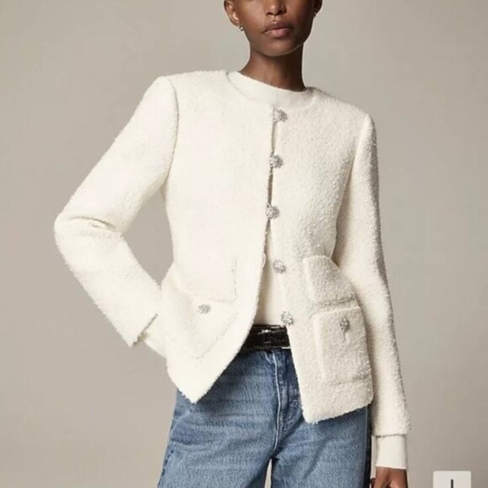 NWT J.Crew Collection Lady Jacket in Meringue Textured Tweed Jewel Button 4 $378 - Picture 2 of 8